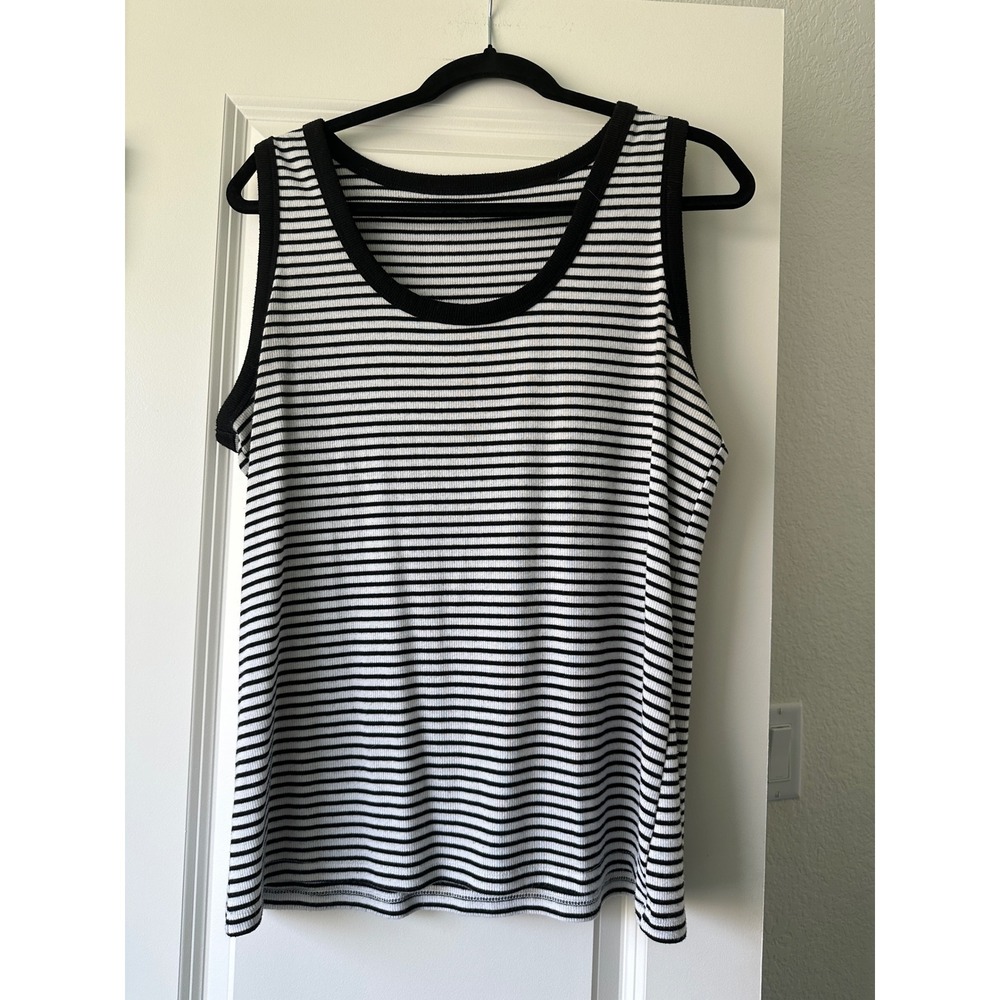 Lane Bryant Striped Ribbed Knit Tank Top Black White Sleeveless Scoop Neck 22/24 - Picture 2 of 5